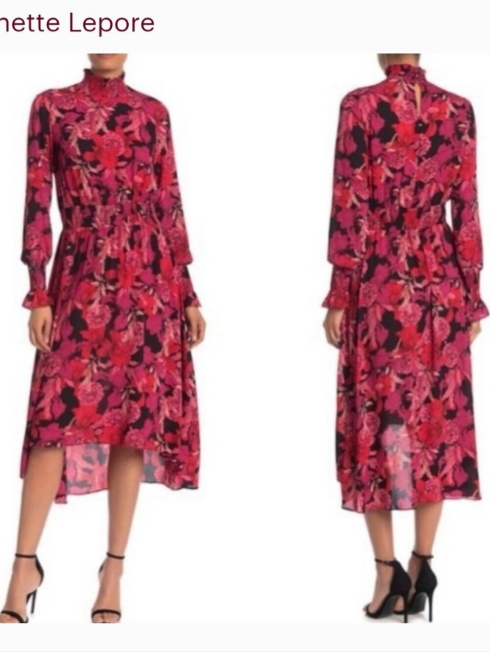 Nanette Lepore Fuchsia & Black Floral High-Low Midi Dress